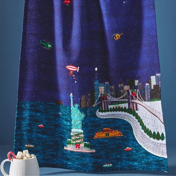 Anthropologie Holiday in the City New York Christmas Dish Towel - Picture 1 of 5